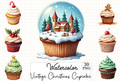 Vintage Christmas Cupcake Clipart Bundle - CraftNest - Digital Crafting and Art