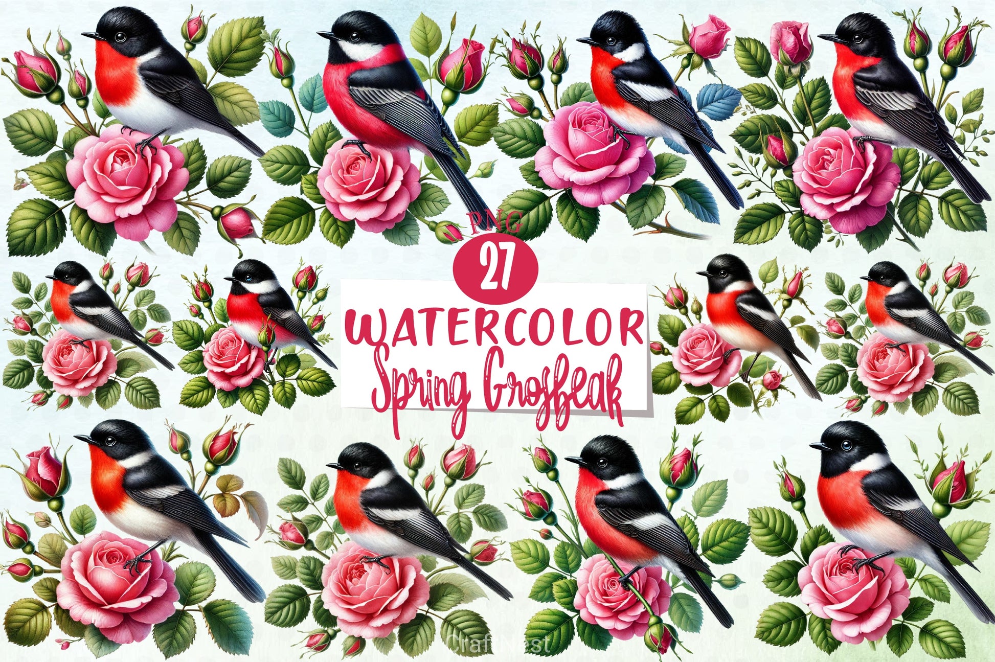 Spring Grosbeak Clipart Bundle - CraftNest - Digital Crafting and Art