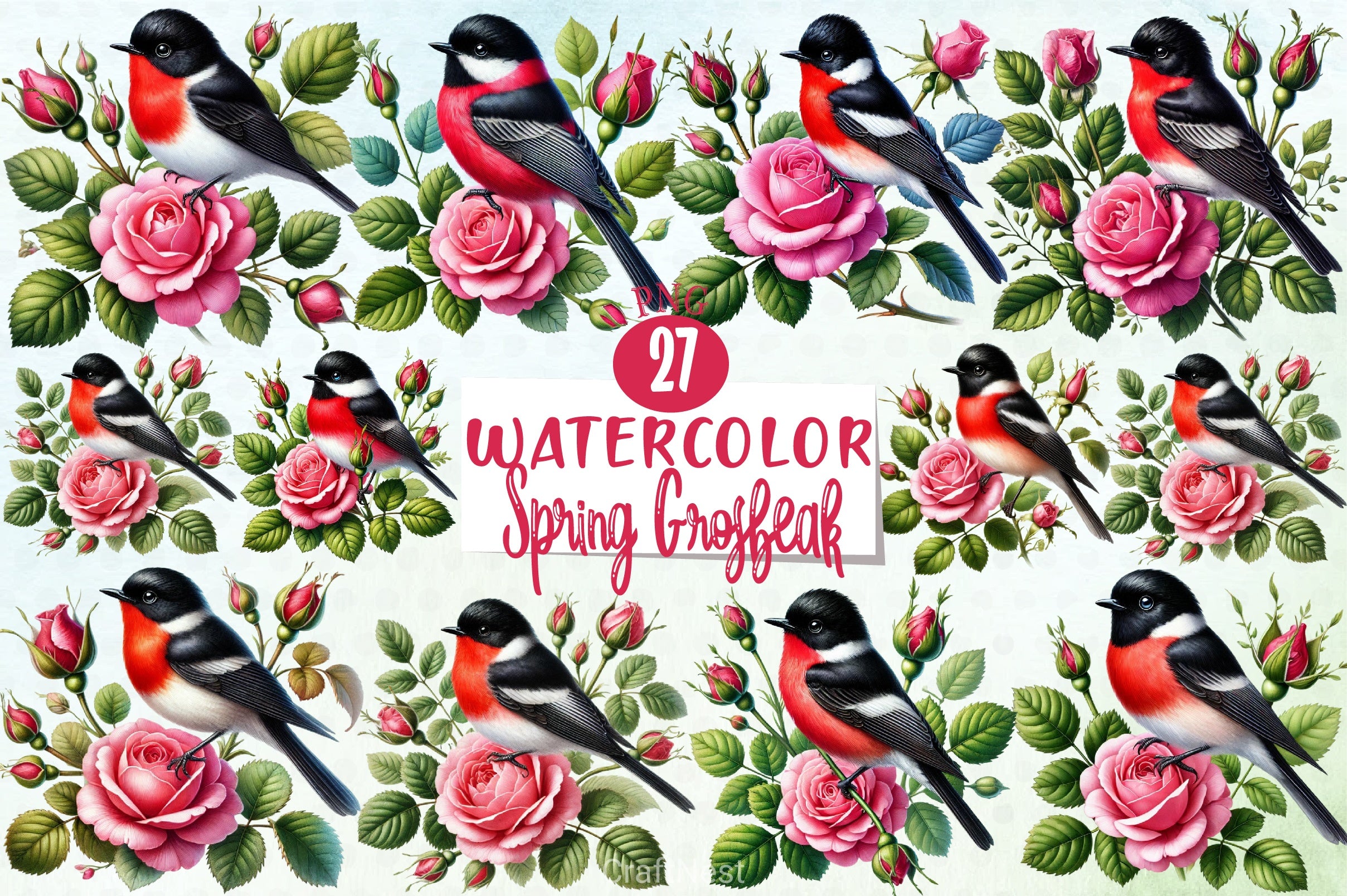 Spring Grosbeak Clipart Bundle - CraftNest - Digital Crafting and Art