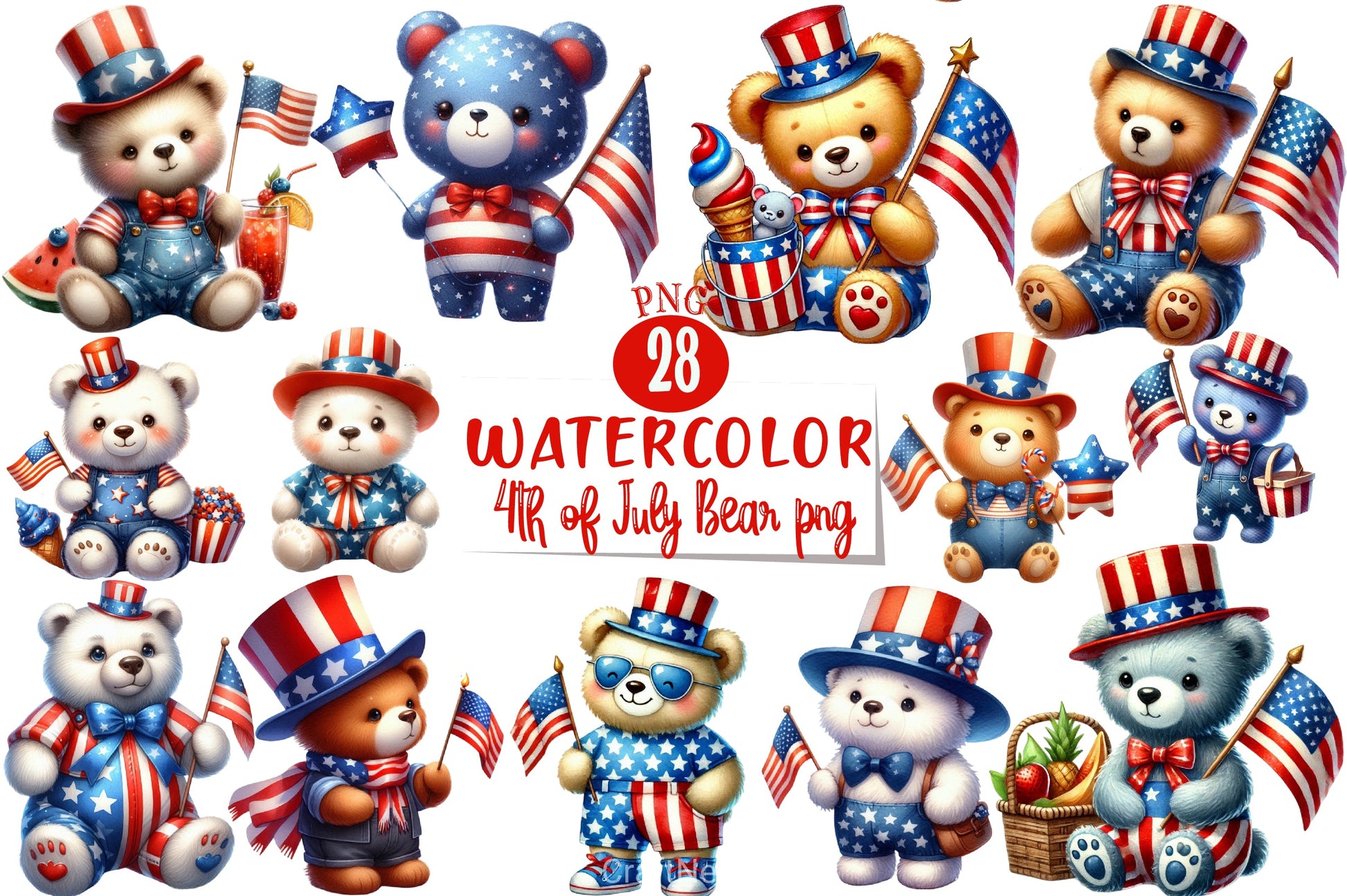 4th of July Bear Clipart Bundle - CraftNest - Digital Crafting and Art