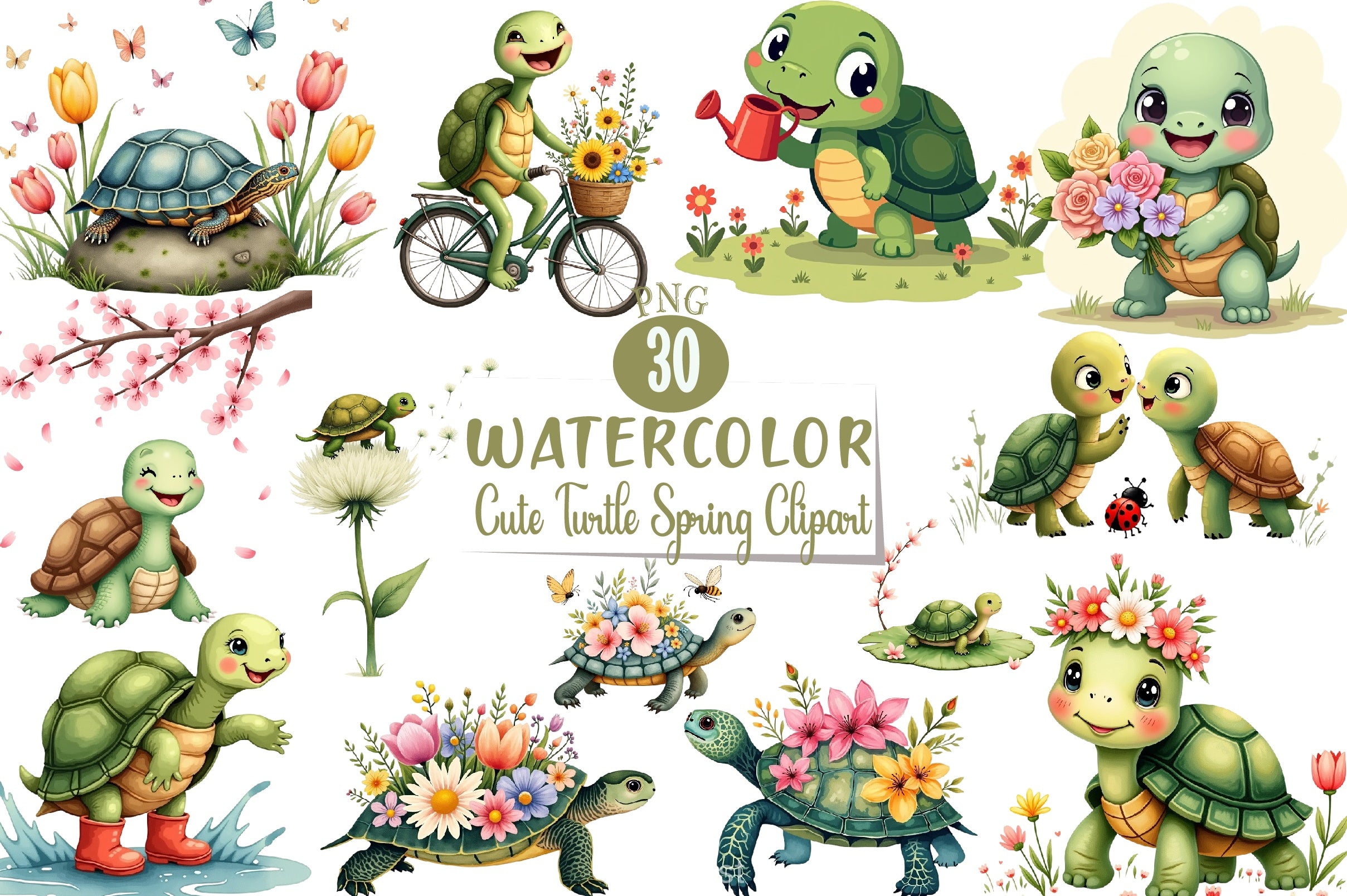 Cute Turtle Clipart Bundle - CraftNest - Digital Crafting and Art
