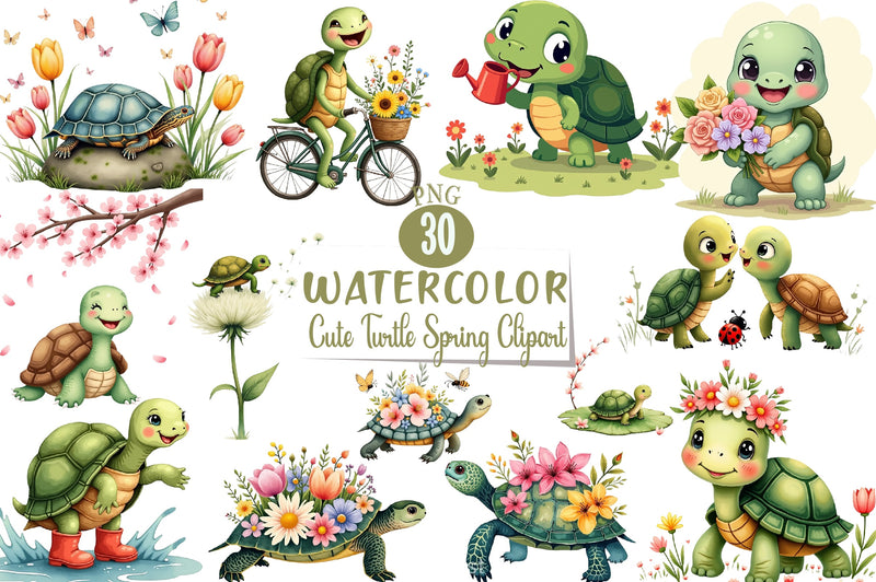 Cute Turtle Clipart Bundle - CraftNest - Digital Crafting and Art