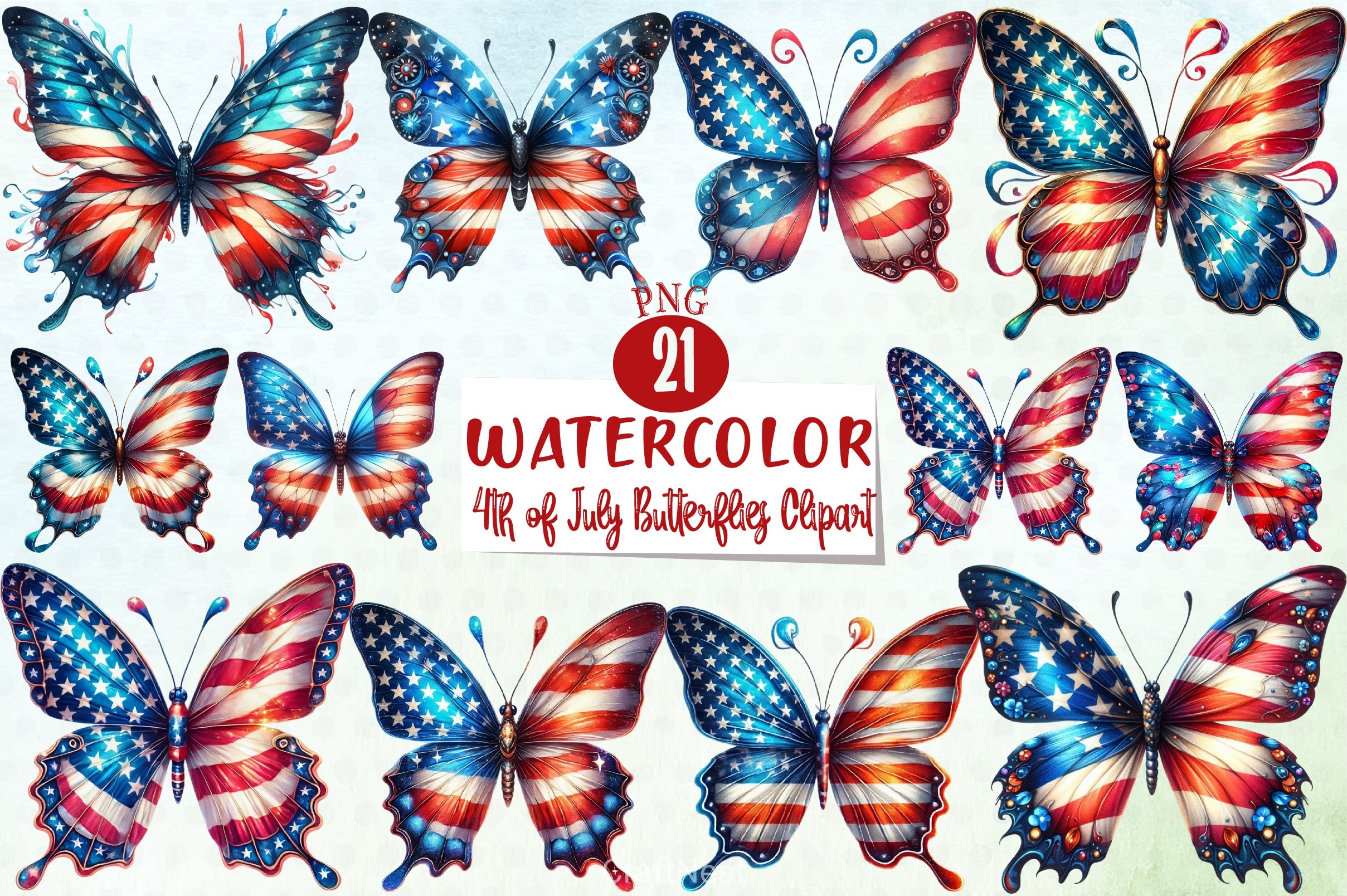 4th of July Butterflies Clipart Bundle - CraftNest - Digital Crafting and Art
