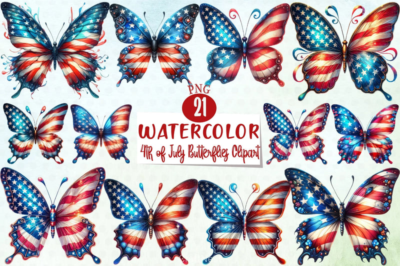 4th of July Butterflies Clipart Bundle - CraftNest - Digital Crafting and Art