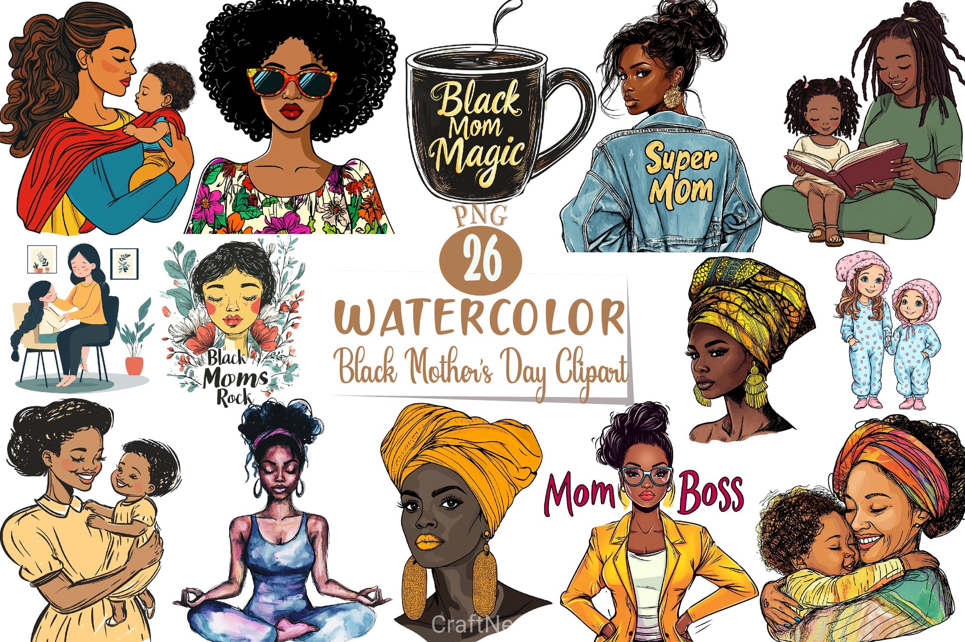 Black Mother's Day Clipart Bundle - CraftNest - Digital Crafting and Art