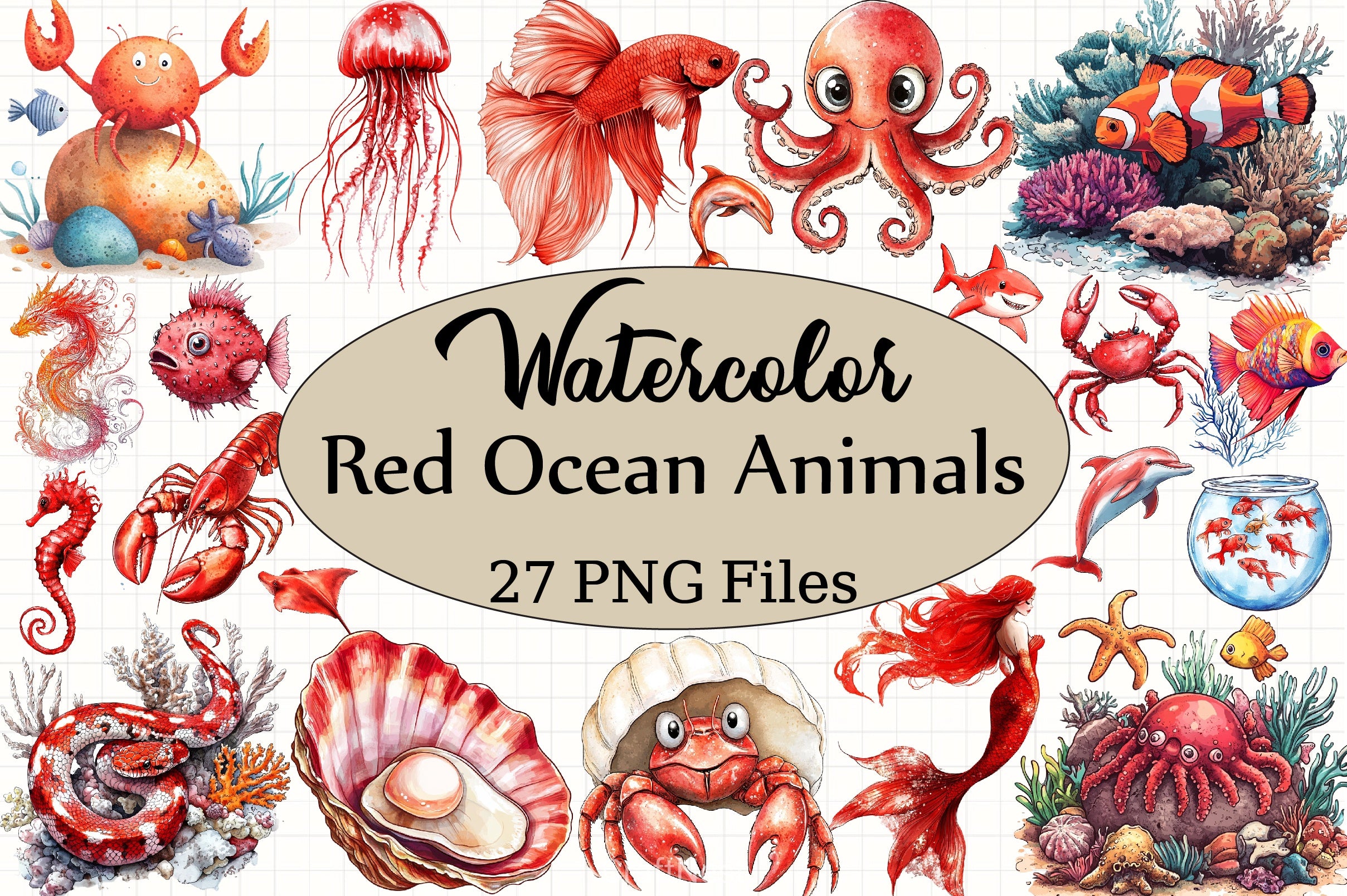 Red Ocean Animals Clipart Bundle 20 - CraftNest - Digital Crafting and Art