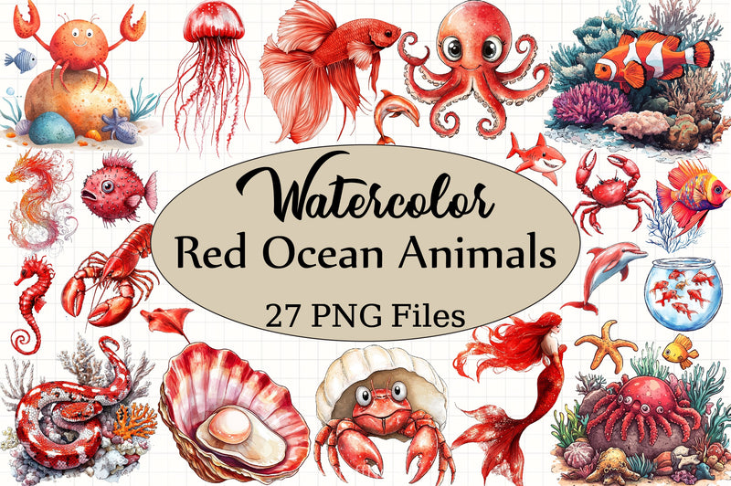 Red Ocean Animals Clipart Bundle 20 - CraftNest - Digital Crafting and Art