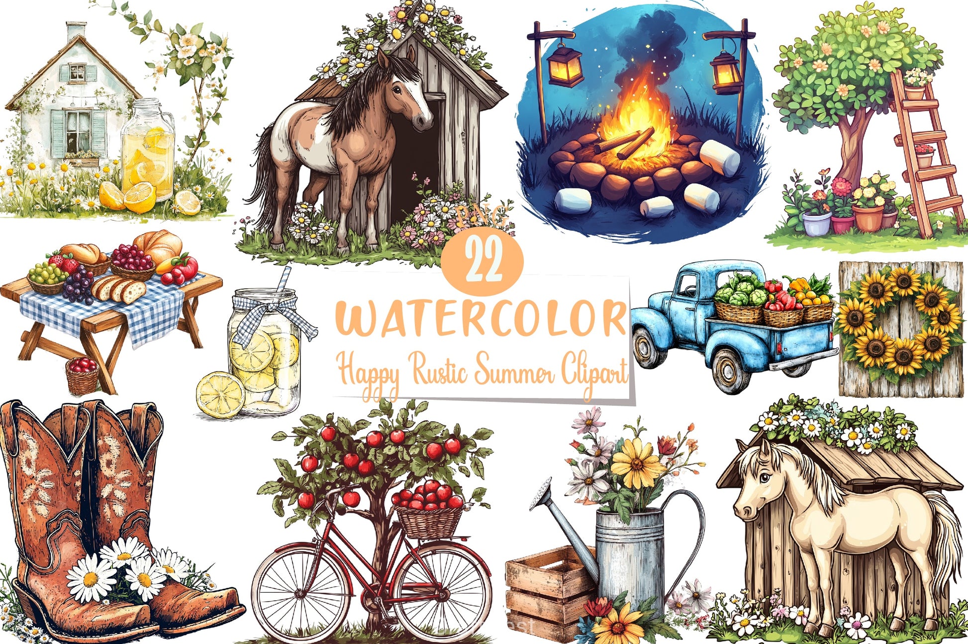 Happy Rustic Summer Clipart Bundle 7 - CraftNest - Digital Crafting and Art