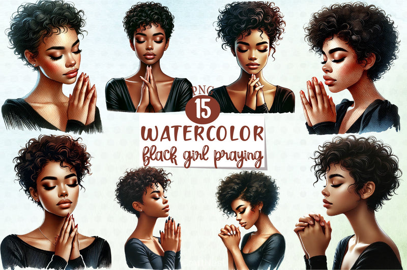 Black Girl Praying Clipart Bundle - CraftNest - Digital Crafting and Art