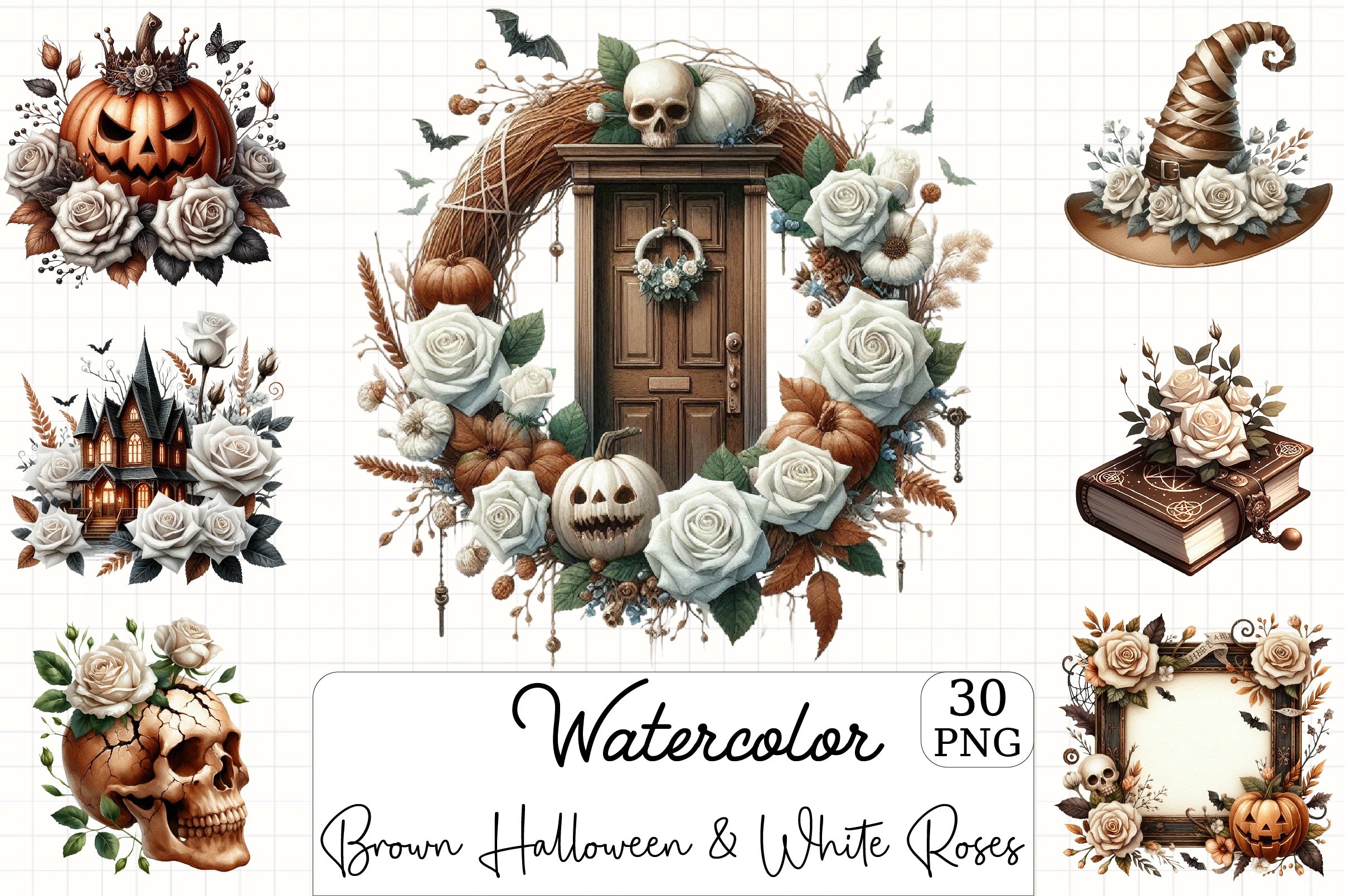 Brown Halloween & White Roses Clipart Bundle 3 - CraftNest - Digital Crafting and Art