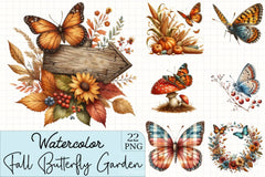 Fall Butterfly Garden Clipart Bundle - CraftNest - Digital Crafting and Art