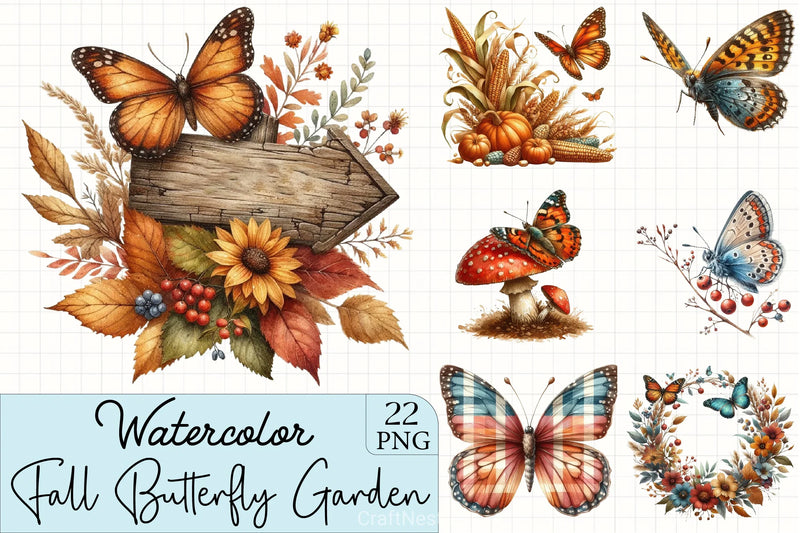 Fall Butterfly Garden Clipart Bundle - CraftNest - Digital Crafting and Art