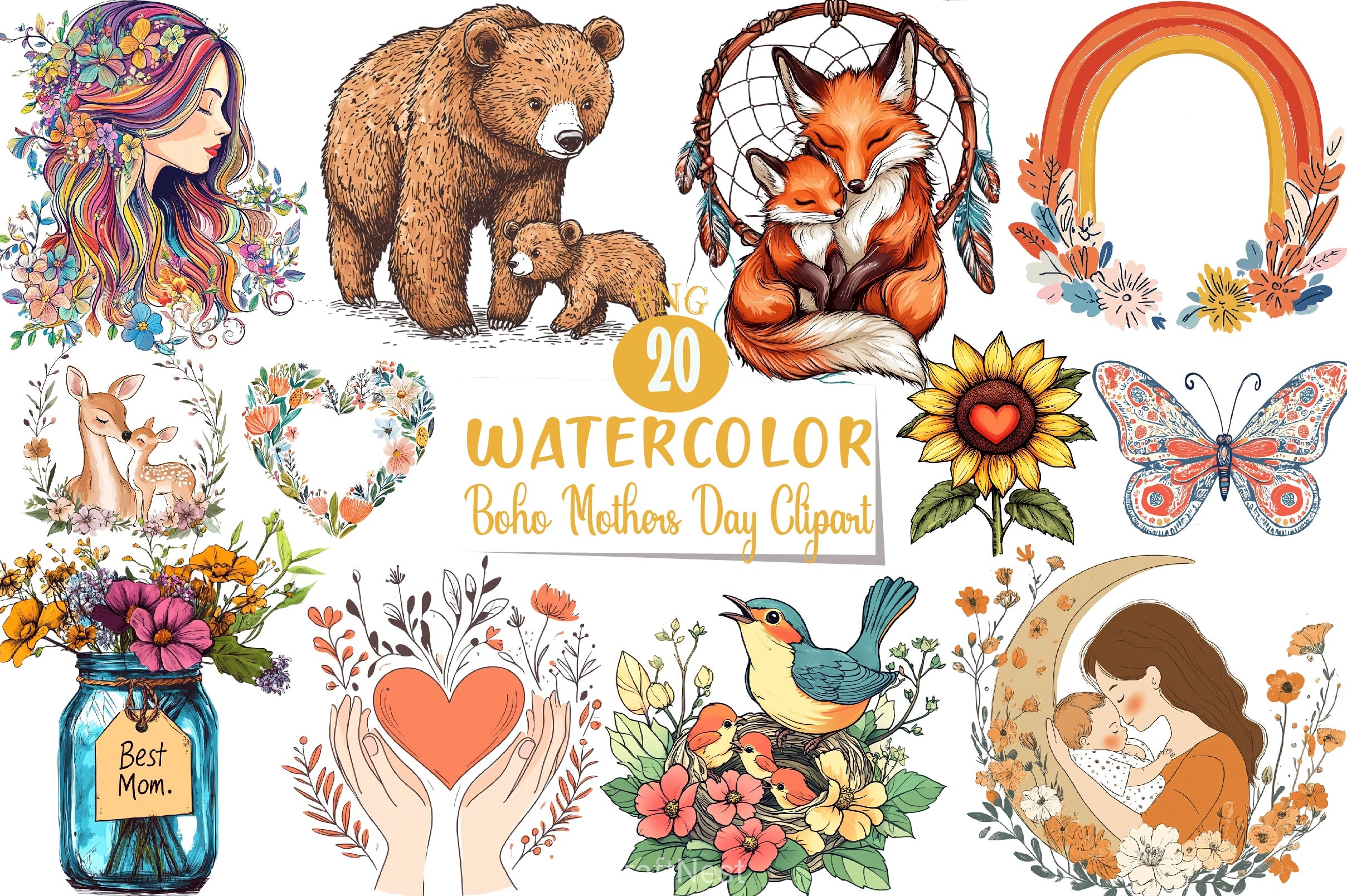 Boho Mother's Day Clipart Bundle - CraftNest - Digital Crafting and Art
