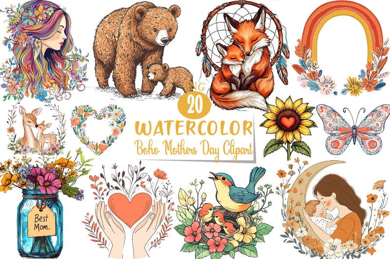 Boho Mother's Day Clipart Bundle - CraftNest - Digital Crafting and Art
