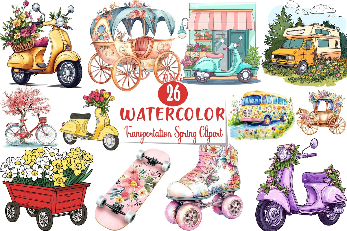 Transportation Spring Transportation Spring Clipart Bundle