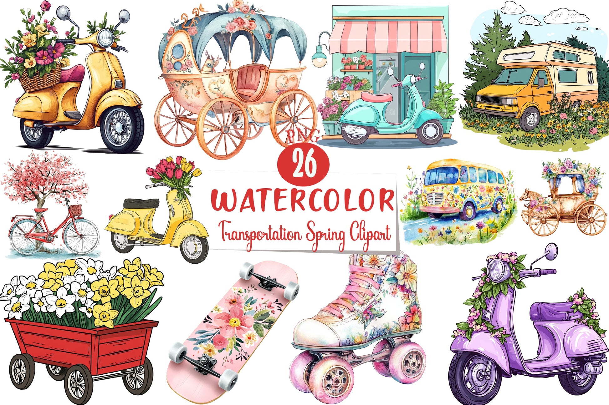 Transportation Spring Clipart Bundle - CraftNest - Digital Crafting and Art