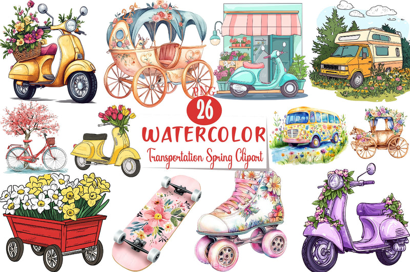 Transportation Spring Clipart Bundle - CraftNest - Digital Crafting and Art