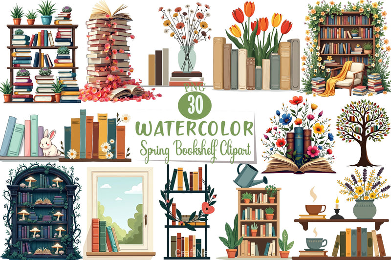 Spring Bookshelf Clipart Bundle 2 - CraftNest - Digital Crafting and Art