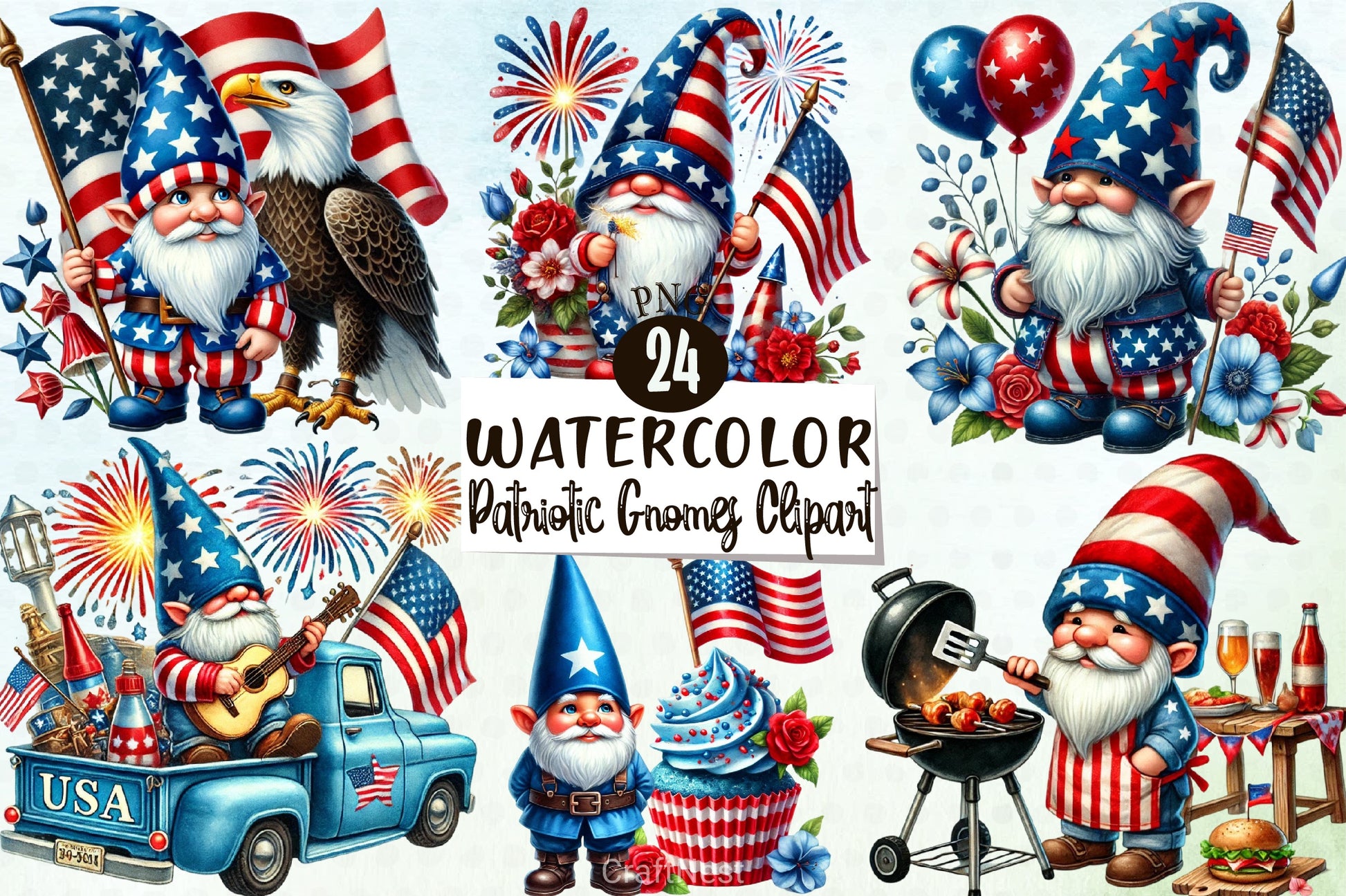 Patriotic Gnomes Clipart Bundle - CraftNest - Digital Crafting and Art
