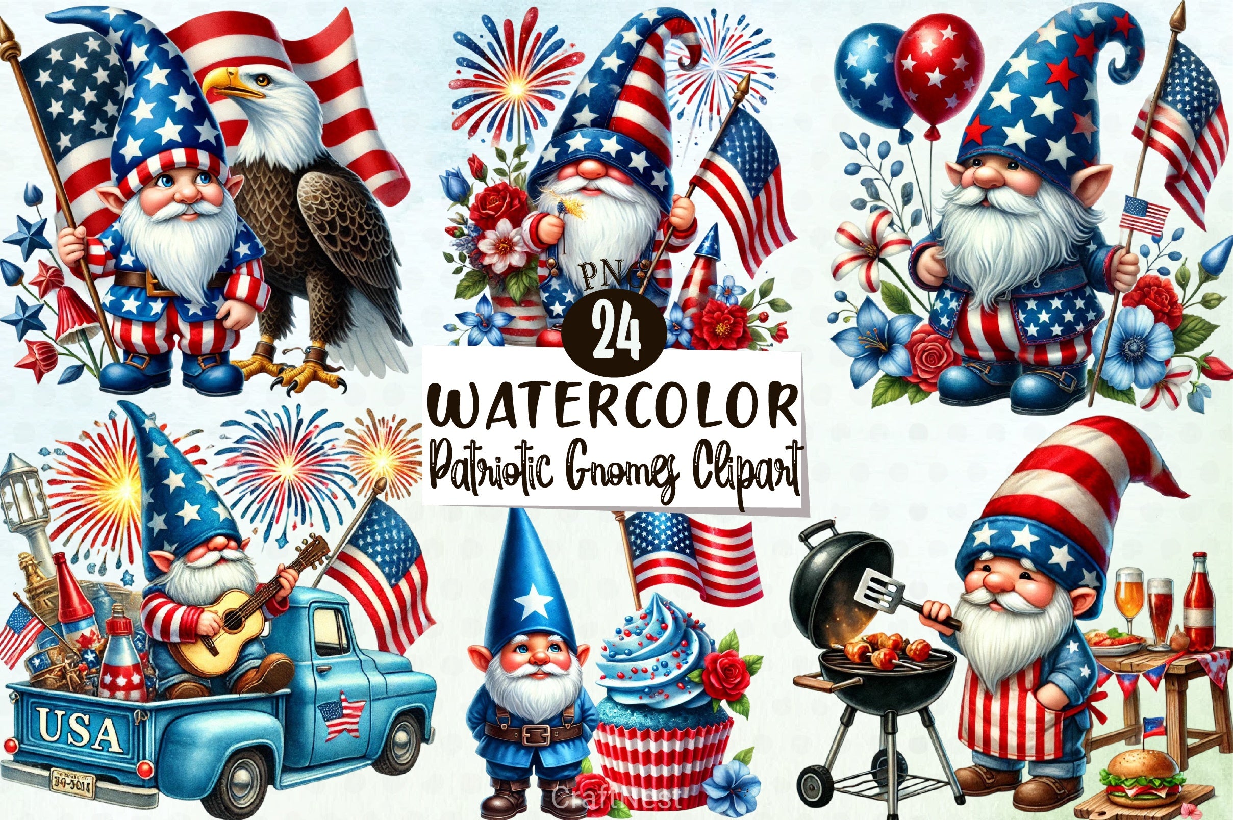 Patriotic Gnomes Clipart Bundle - CraftNest - Digital Crafting and Art