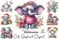 Cute Elephant Clipart Bundle 2 - CraftNest - Digital Crafting and Art