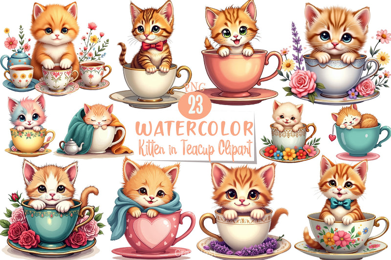 Kitten Teacup Clipart Bundle - CraftNest - Digital Crafting and Art