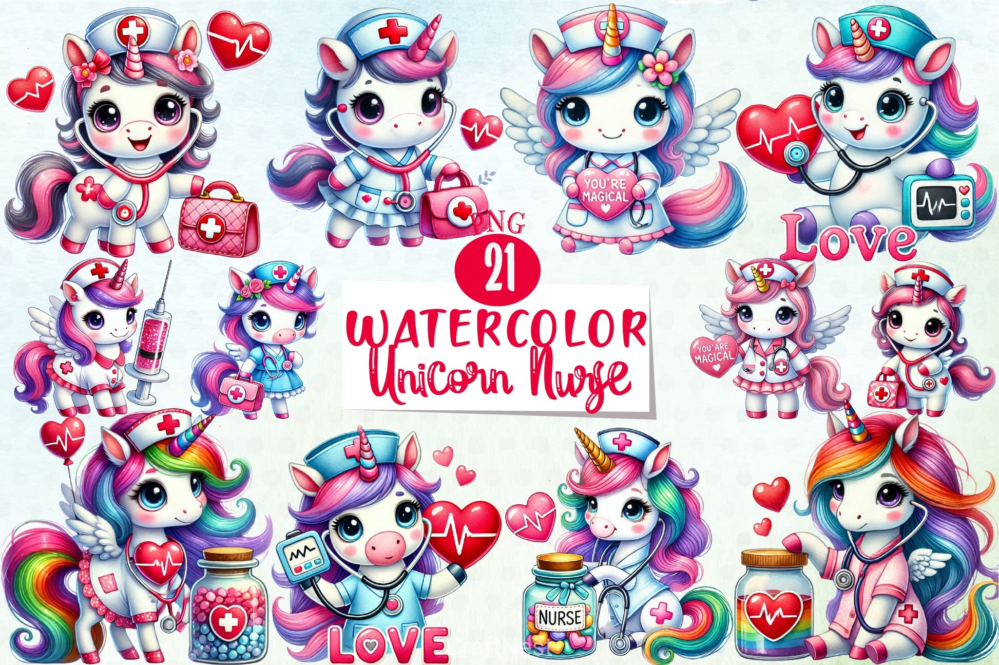 Unicorn Nurse Valentine Clipart Bundle - CraftNest - Digital Crafting and Art