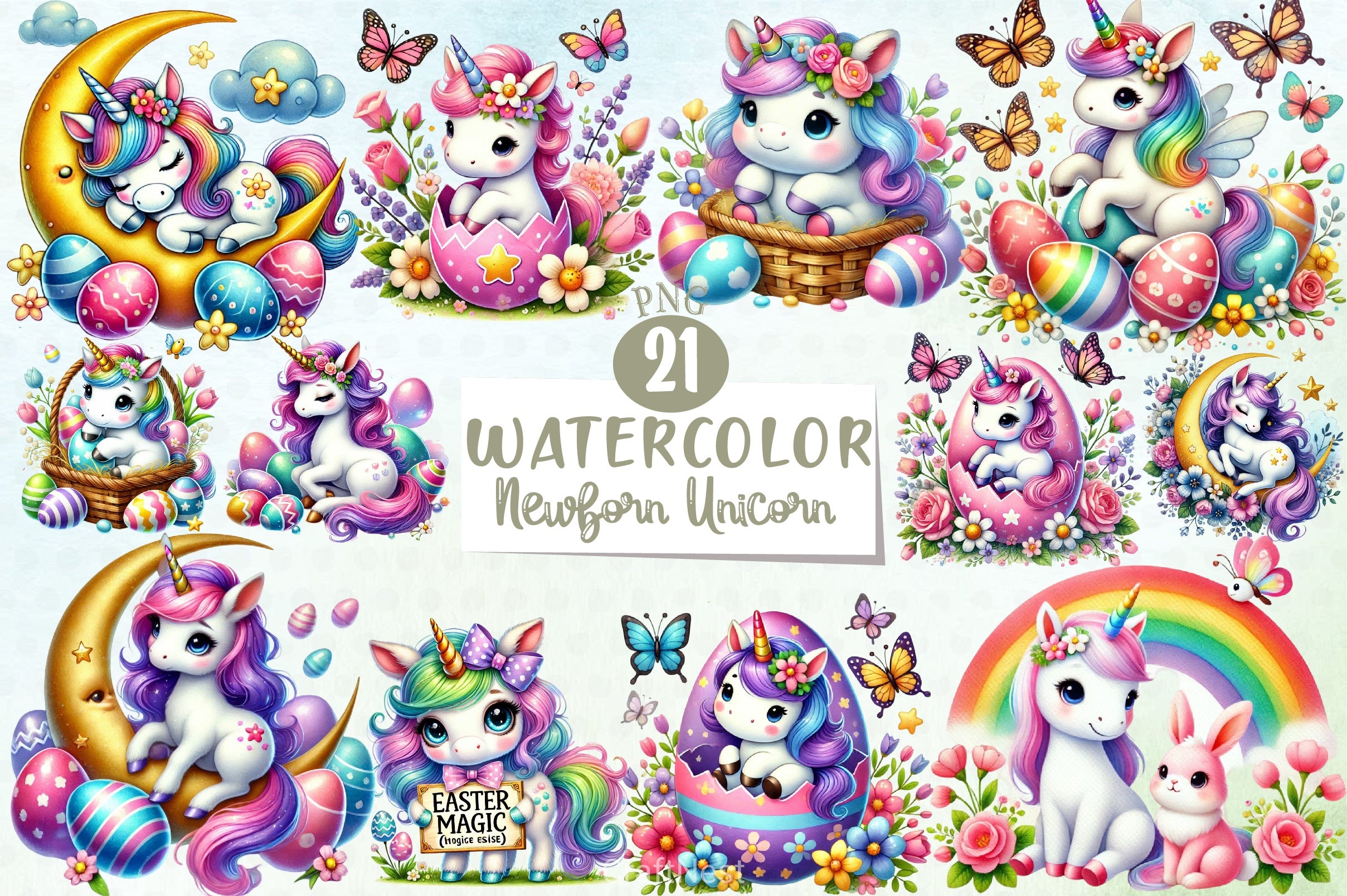 Easter Newborn Unicorn Clipart Bundle - CraftNest - Digital Crafting and Art