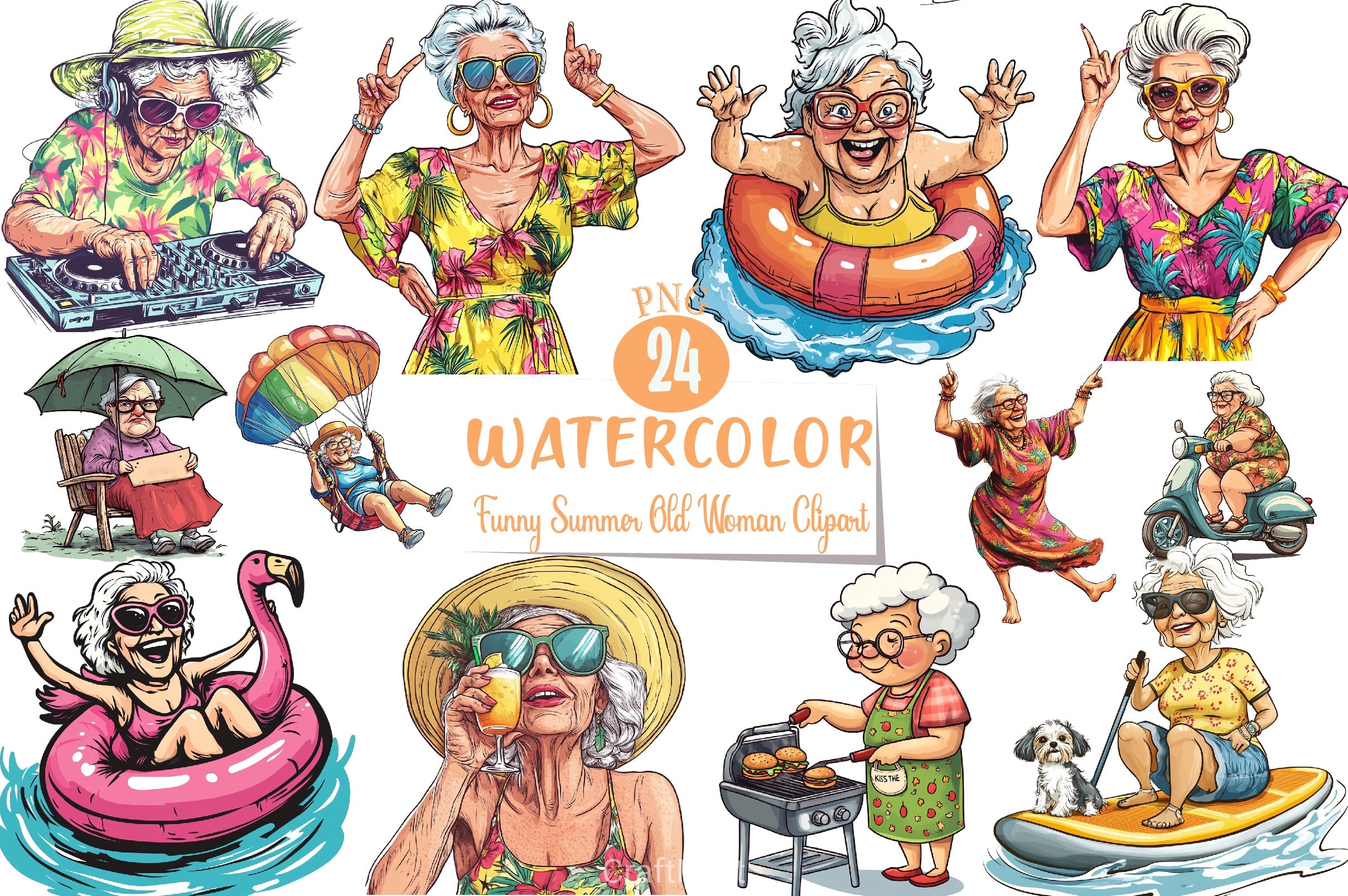 Funny Summer Old Woman Clipart Bundle - CraftNest - Digital Crafting and Art