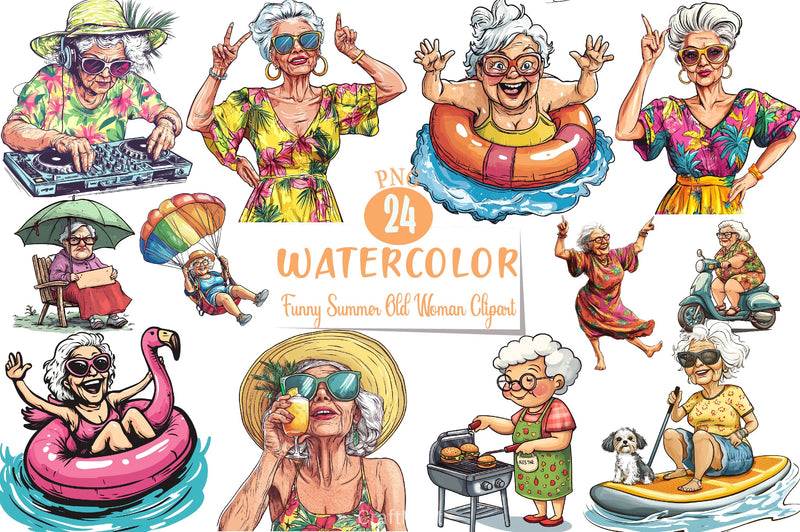 Funny Summer Old Woman Clipart Bundle - CraftNest - Digital Crafting and Art