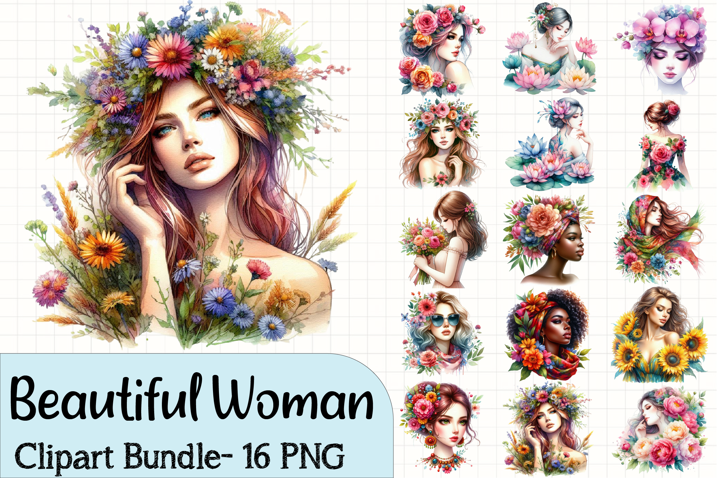 Floral Woman Clipart Bundle 1 - CraftNest - Digital Crafting and Art
