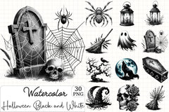 Halloween B&W Clipart Bundle - CraftNest - Digital Crafting and Art