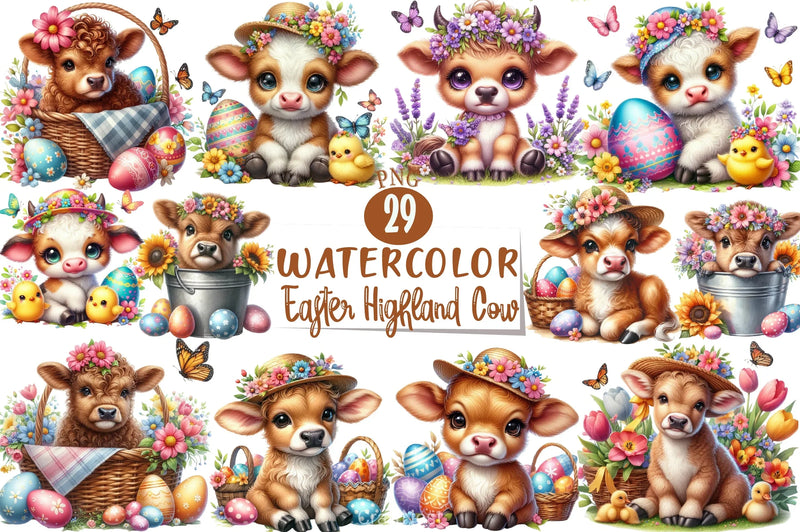 Easter Highland Cow Clipart Bundle 9 - CraftNest - Digital Crafting and Art
