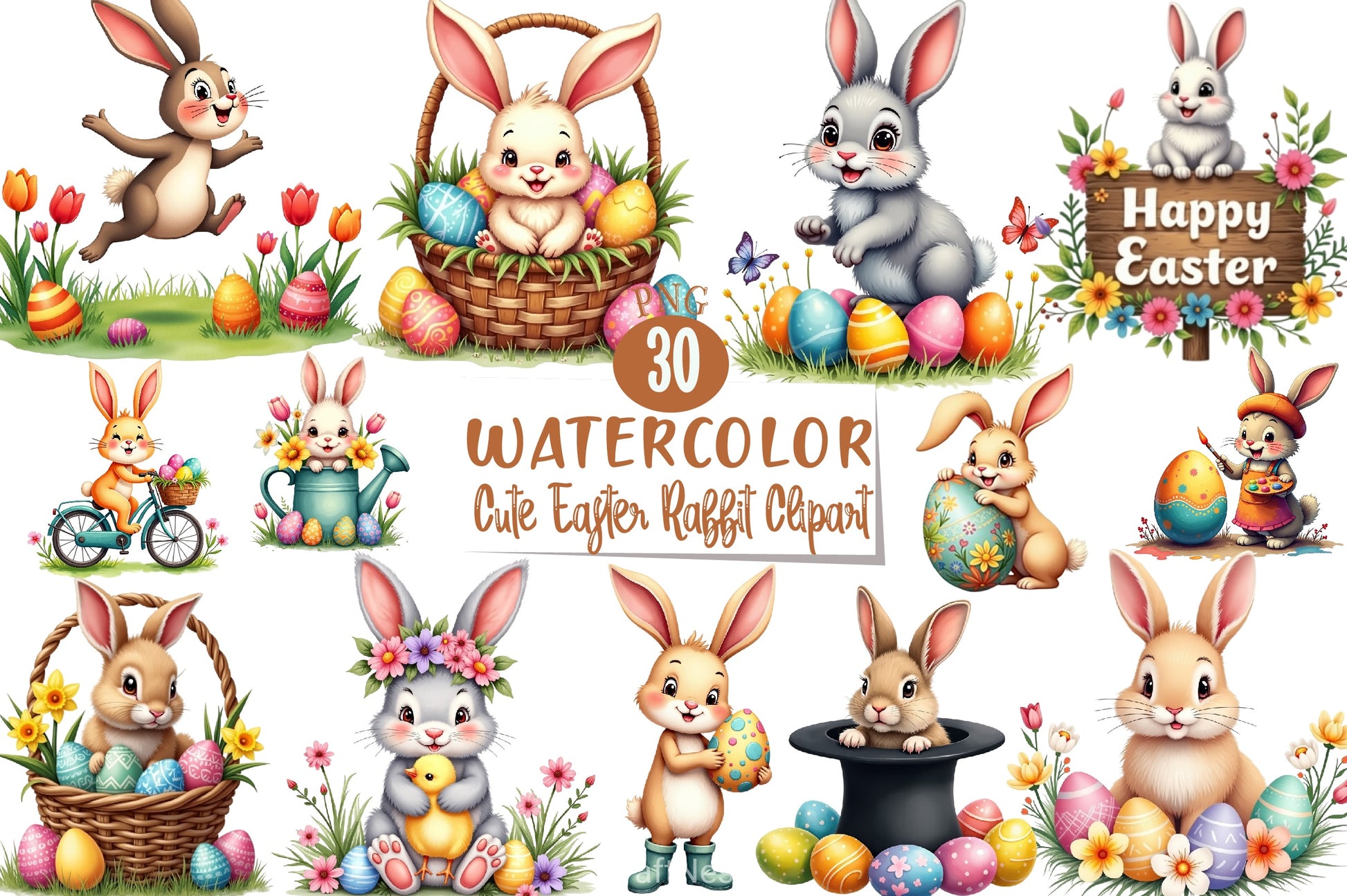Cute Easter Rabbit Clipart Bundle 1 - CraftNest - Digital Crafting and Art