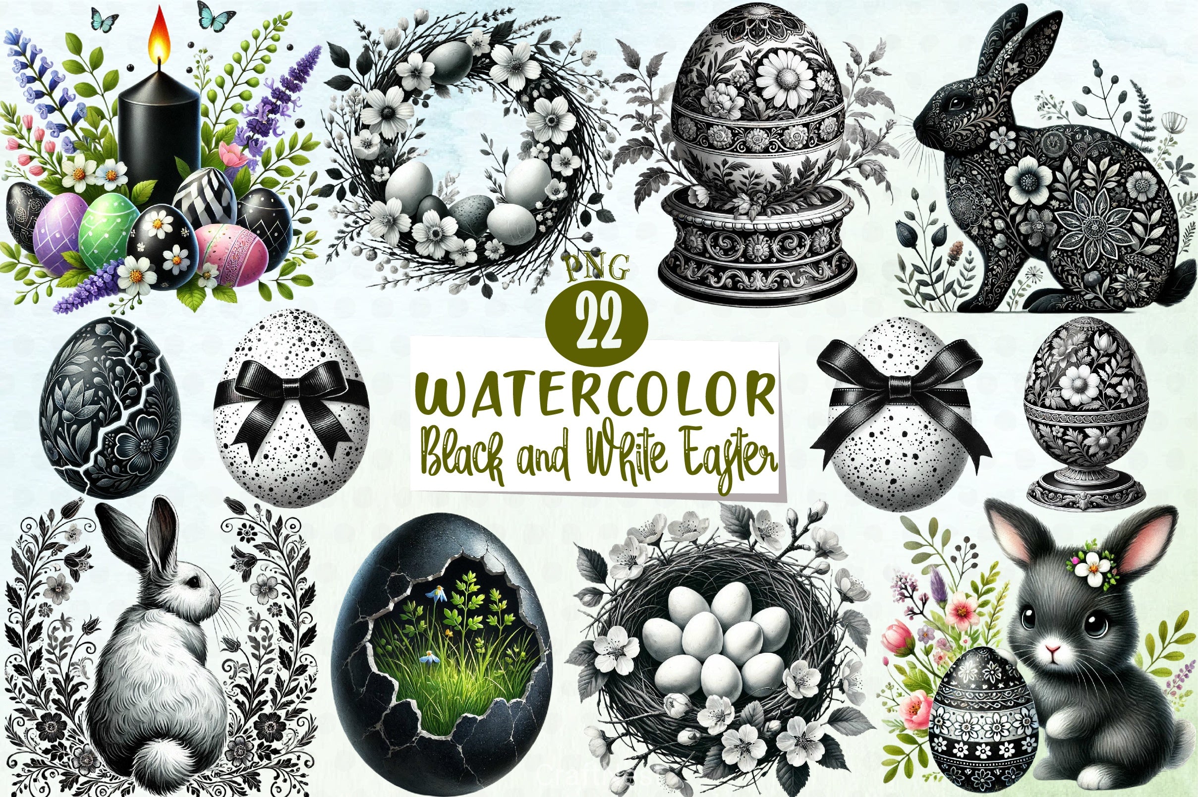 Black & White Easter Clipart Bundle - CraftNest - Digital Crafting and Art