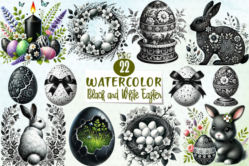 Black & White Easter Clipart Bundle - CraftNest - Digital Crafting and Art