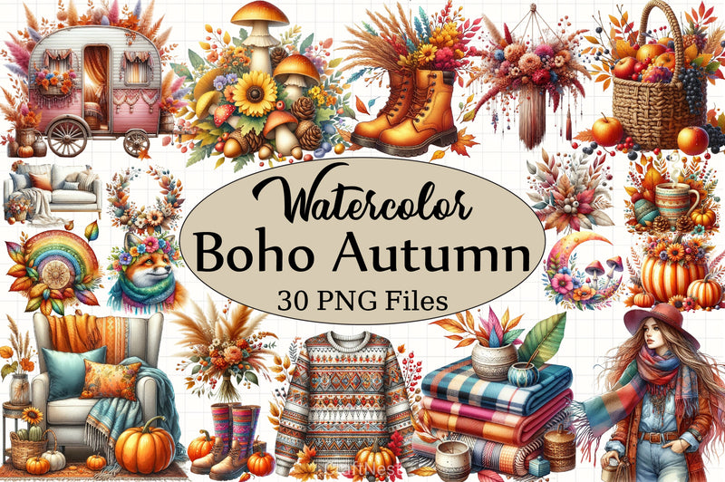 Boho Autumn Clipart Bundle - CraftNest - Digital Crafting and Art