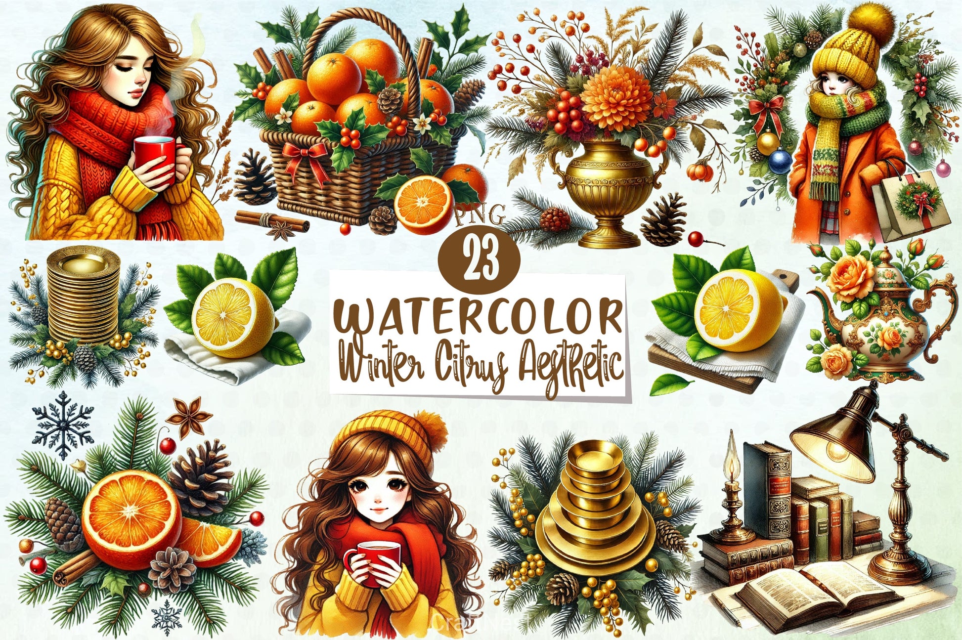 Winter Citrus Clipart Bundle 1 - CraftNest - Digital Crafting and Art