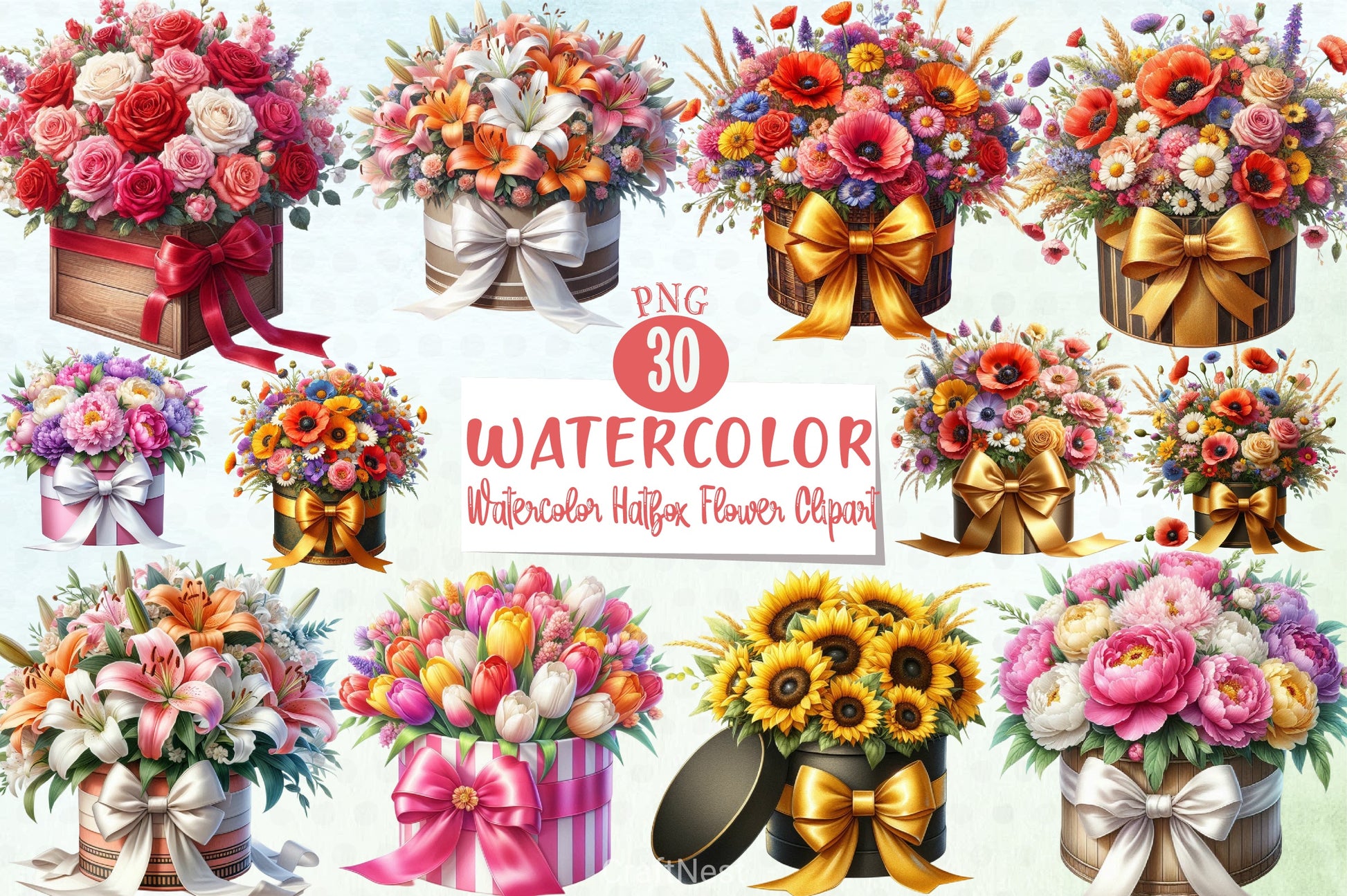 Hatbox Flower Clipart Bundle - CraftNest - Digital Crafting and Art