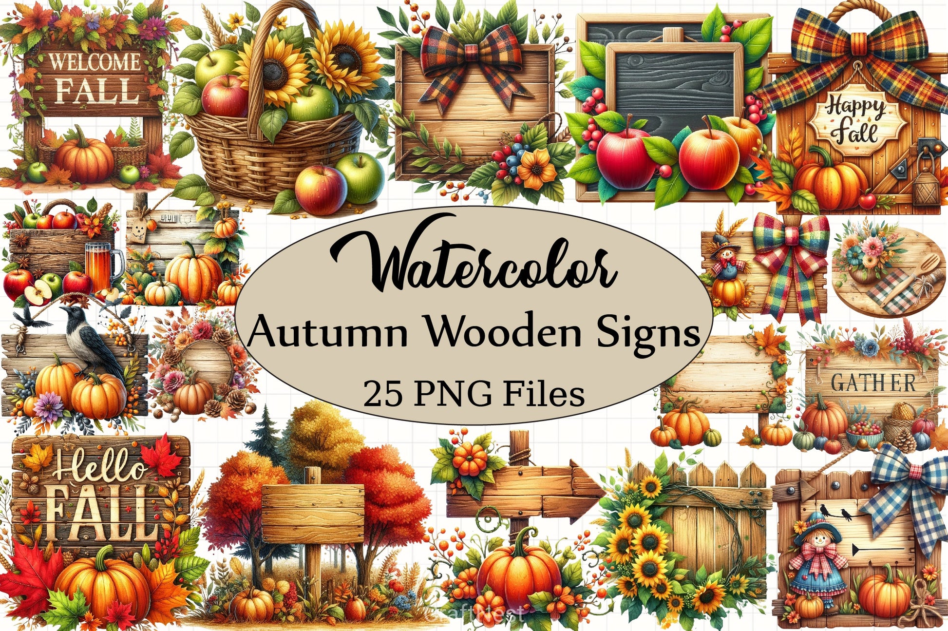 Autumn Wooden Signs Clipart Bundle - CraftNest - Digital Crafting and Art