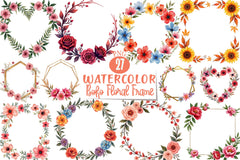 Boho Floral Frame Clipart Bundle - CraftNest - Digital Crafting and Art