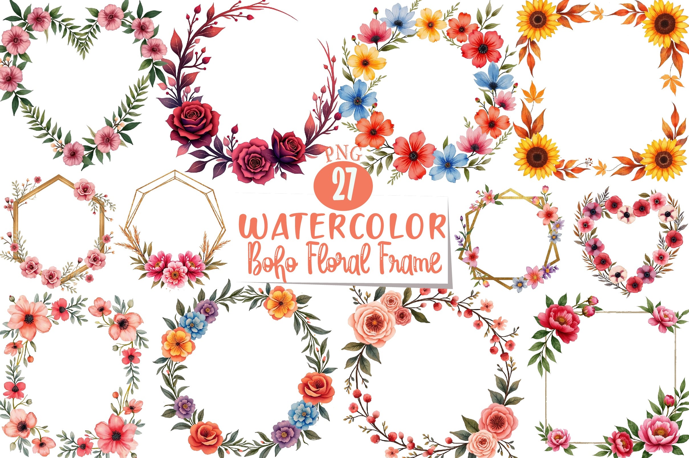 Boho Floral Frame Clipart Bundle - CraftNest - Digital Crafting and Art