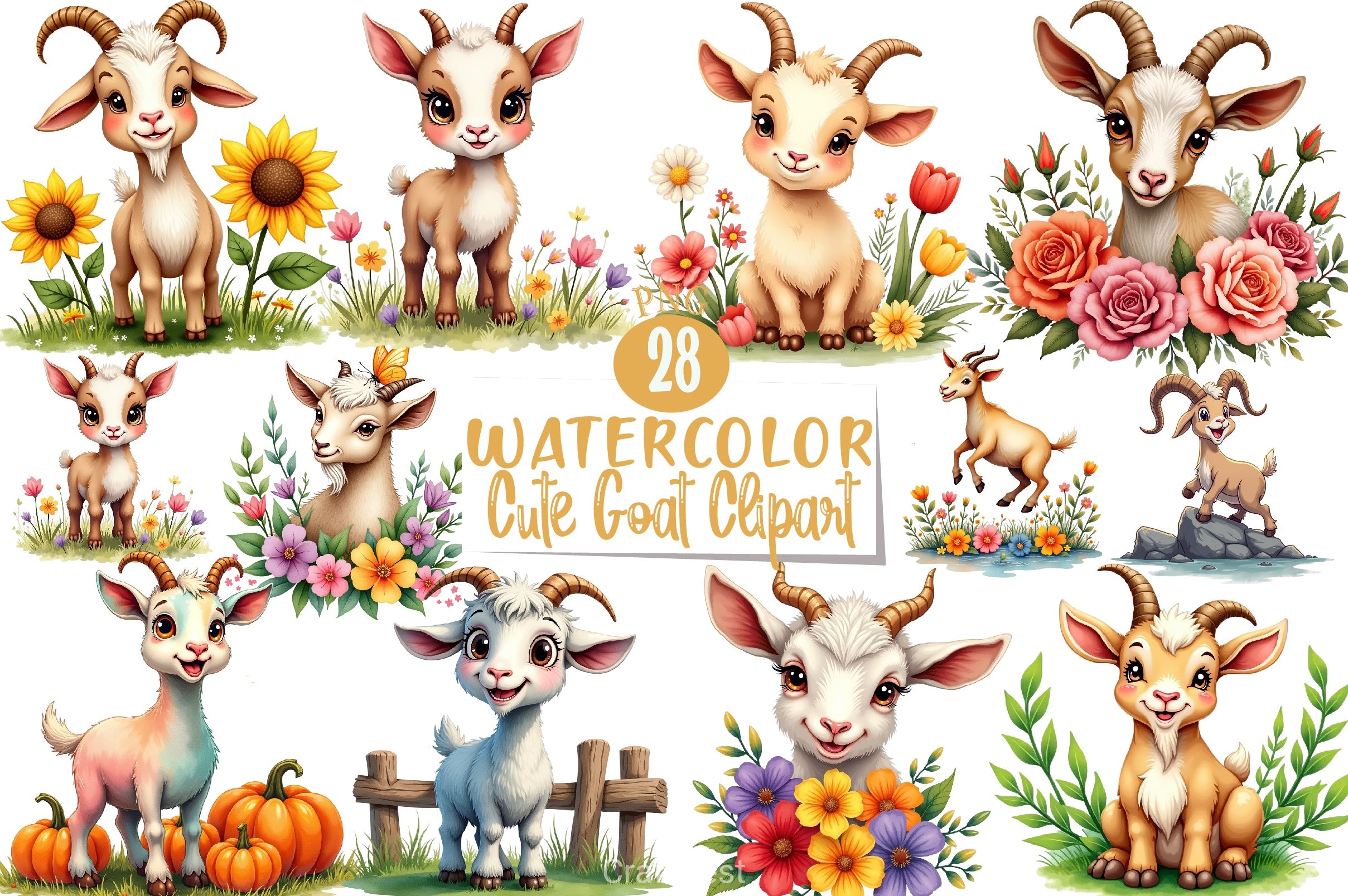 Cute Goat Clipart Bundle - CraftNest - Digital Crafting and Art