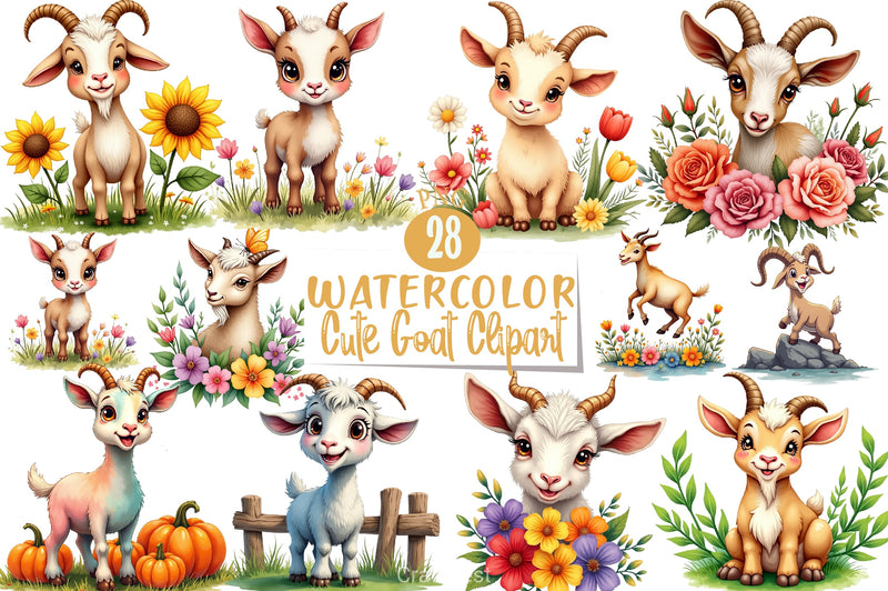 Cute Goat Clipart Bundle - CraftNest - Digital Crafting and Art