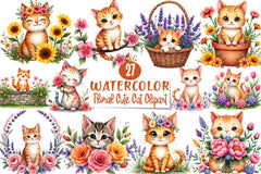 Floral Cat Clipart Bundle 2 - CraftNest - Digital Crafting and Art