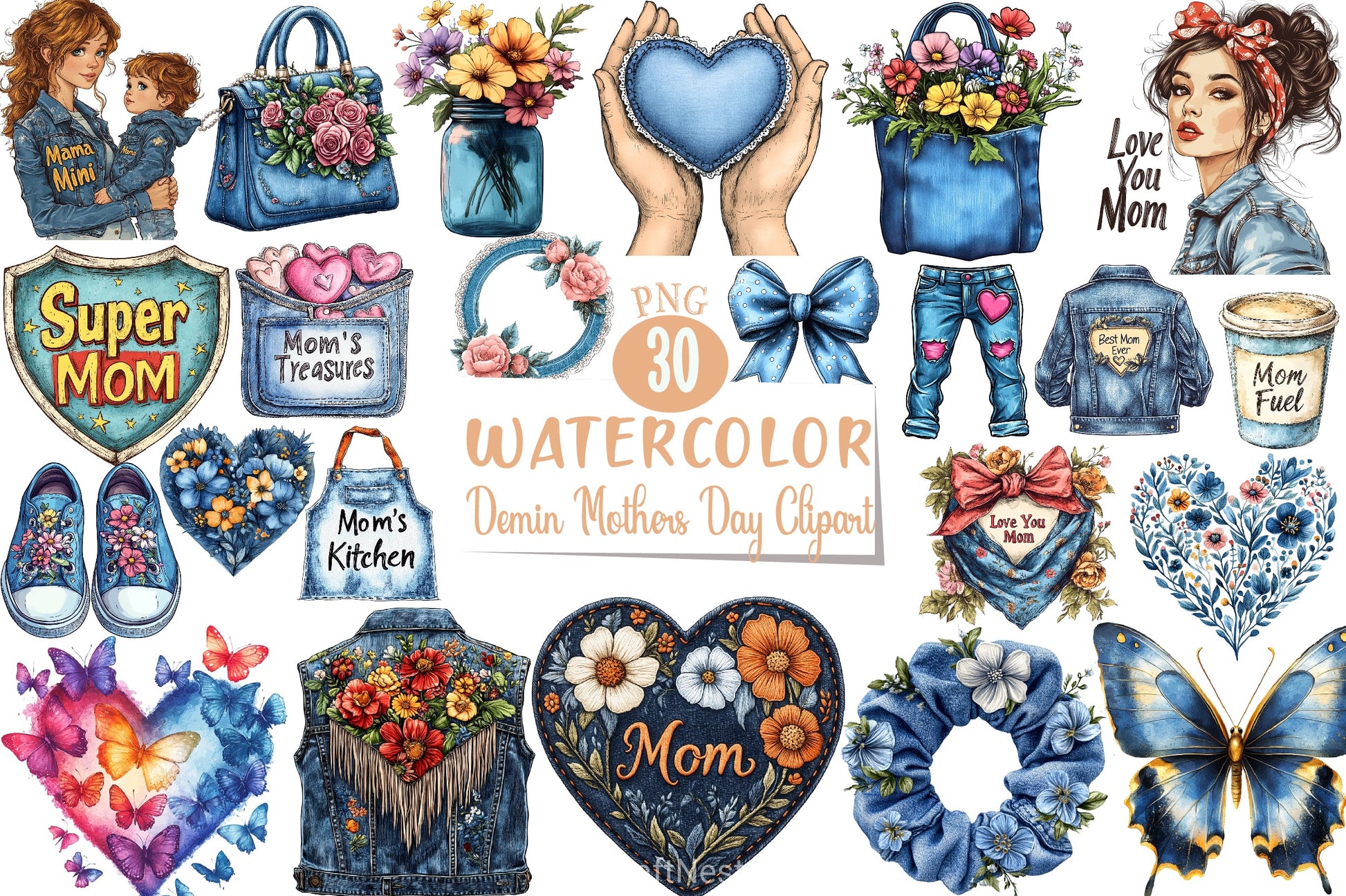 Demin Mothers Day Clipart Bundle - CraftNest - Digital Crafting and Art