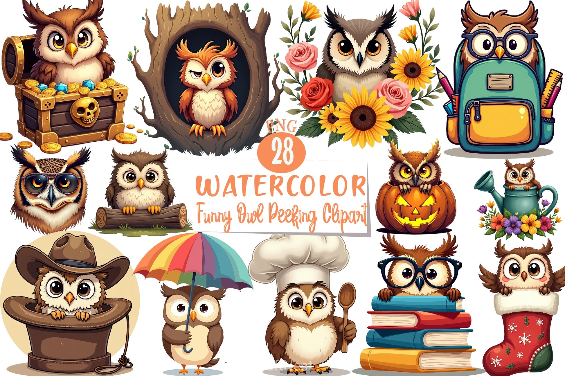 Funny Owl Peeking Clipart Bundle - CraftNest - Digital Crafting and Art