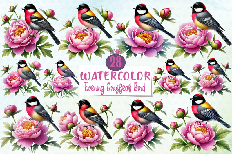 Spring Evening Grosbeak Bird Clipart Bundle - CraftNest - Digital Crafting and Art