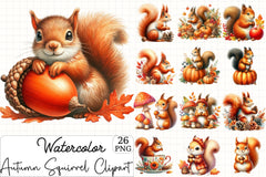 Autumn Squirrel Clipart Bundle - CraftNest - Digital Crafting and Art