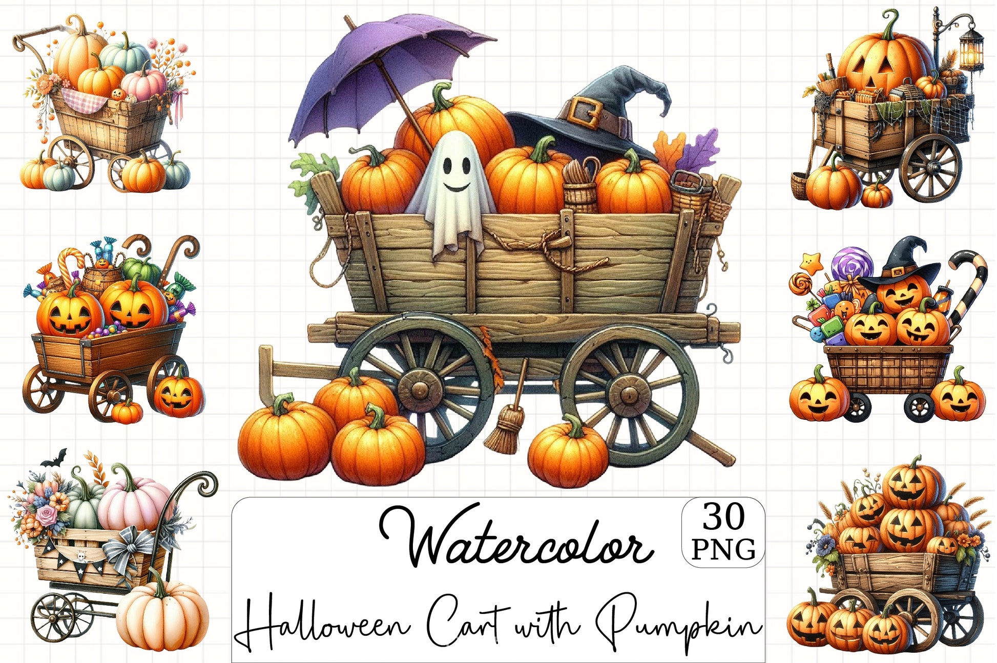 Halloween Pumpkin Cart Clipart Bundle - CraftNest - Digital Crafting and Art